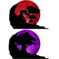 bonsai silhouette with moon illustration Royalty Free Stock Photo