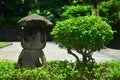 Bonsai and stone lamp at Japanese garden inside Rizal park in Manila, Philippines Royalty Free Stock Photo