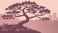 Bonsai Stormy Sky: Ancient Tree in Dramatic Landscape, vector design Generative AI Royalty Free Stock Photo