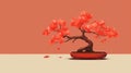 Bonsai Tree Background: Red And Orange Color Vector Illustration