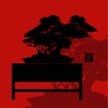 Bonsai tree, black silhouette of bonsai, Detailed image, Vector illustration, Royalty Free Stock Photo