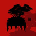 Bonsai tree, black silhouette of bonsai, Detailed image, Vector illustration, Royalty Free Stock Photo