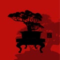 Bonsai tree, black silhouette of bonsai, Detailed image, Vector illustration, Royalty Free Stock Photo