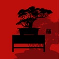 Bonsai tree, black silhouette of bonsai, Detailed image, Vector illustration, Royalty Free Stock Photo