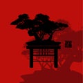 Bonsai tree, black silhouette of bonsai, Detailed image, Vector illustration, Royalty Free Stock Photo