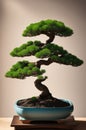 Bonsai Tree Display with Soft Background and Dramatic Silhouette Royalty Free Stock Photo