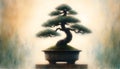 A bonsai tree displayed in a rectangular ceramic pot, ch Royalty Free Stock Photo