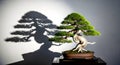 AI-generated Bonsai Tree With Dramatic Shadow: Elegant Miniature Plant For Home Garden And Decor Royalty Free Stock Photo