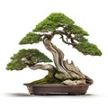 Bonsai tree, beautiful winding trunk, ornamental tree, isolated white background