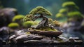 Crooked Japanese pine Bonsai growing on stones. Royalty Free Stock Photo