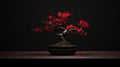 Tulip Bonsai Tree Meticulous Photorealistic Still Life With Red Leaves