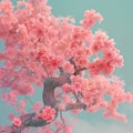 Bonsai Tree with Pink Flowers & Blue Sky