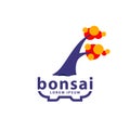 Bonsai tree and bonsai pot logo concept. Abstract autumn tree icon for Fukinagashi Bonsai style illustration.