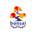 Bonsai tree and bonsai pot logo concept. Abstract autumn tree icon for Moyogi Bonsai style illustration.