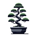 Bonsai tree vector illustration. Aesthetic Japanese and Chinese traditional culture bonsai and potted plants design template Royalty Free Stock Photo