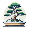 Bonsai tree vector illustration. Aesthetic Japanese and Chinese traditional culture bonsai and potted plants design template Royalty Free Stock Photo