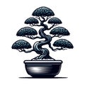 Bonsai tree vector illustration. Aesthetic Japanese and Chinese traditional culture bonsai and potted plants design template Royalty Free Stock Photo