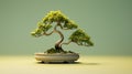 Minimalist Bonsai Tree Concept On Green Background
