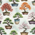 Bonsai Trees Pattern with Colored Leaves Royalty Free Stock Photo
