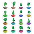 Bonsai trees vector icons set japanese style