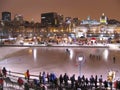 Bonsecours Skating Rink and Montreal skyline at night