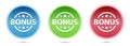 Bonus badge icon glass round buttons set illustration Royalty Free Stock Photo