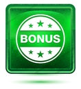 Bonus badge icon neon light green square button Royalty Free Stock Photo