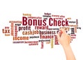 Bonus Check word cloud concept and hand writing Royalty Free Stock Photo