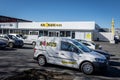 Bonus company delivery van parked in front of a food store Kronan, Reykjavik, Iceland. Royalty Free Stock Photo