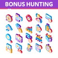 Bonus Hunting Isometric Elements Icons Set Vector