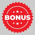 Bonus isolated icon, sticker. Red bonus sign for promotion design. Advertising for marketing promo design. Special offer sale Royalty Free Stock Photo