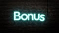 Bonus neon sign emblem in neon style on brick wall background Royalty Free Stock Photo