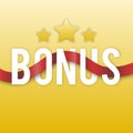 Bonus with stars and red ribbon on a gold background. Icon Royalty Free Stock Photo