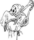 Bony death playing on bones like a violin sketch vector illustration