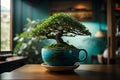 A bonzai tree in the coffee cup realistic