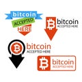 Bitcoin symbol with the word bitcoin accepted here. Flat design.