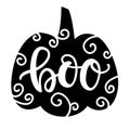 Boo Halloween Party Poster with Handwritten Ink Lettering and Pumpkin silhouette