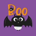 Boo halloween text, with cute blak bat, and little spider illustration graphic vector.