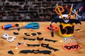 `Boo`, and other Halloween crafts from construction paper and pipe-cleaners. Many Halloween elements are visible