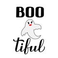 Boo-tiful lettering with cute ghost. Funny Halloween quote. Vector template for typography poster, greeting card, banner Royalty Free Stock Photo