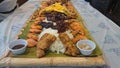 Boodle Fight Filipino traditional food preparation based on military practice of eating. Royalty Free Stock Photo