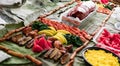 Boodle fight style of eating. A traditional filipino way of eating together with family and friends Royalty Free Stock Photo