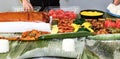 Boodle fight style of eating. A traditional filipino way of eating together with family and friends Royalty Free Stock Photo