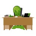 Booger boss. snot director sitting at table. Nasty green slime i Royalty Free Stock Photo