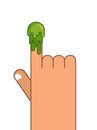 Booger and Hand. Snot on finger. Pick your nose snivel. Green slime lump Royalty Free Stock Photo