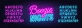 Boogie Night neon lettering on brick wall background.