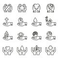 Collection of healing hands icon with variety of good symbol design. Royalty Free Stock Photo