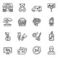 Florist, flower shop and delivery icon set with white background.