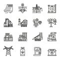 Energy industry icons set. different kinds enterprise, linear symbols collection. Royalty Free Stock Photo