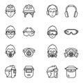 Safety, Protective Equipment icons set. Thin line style stock vector.